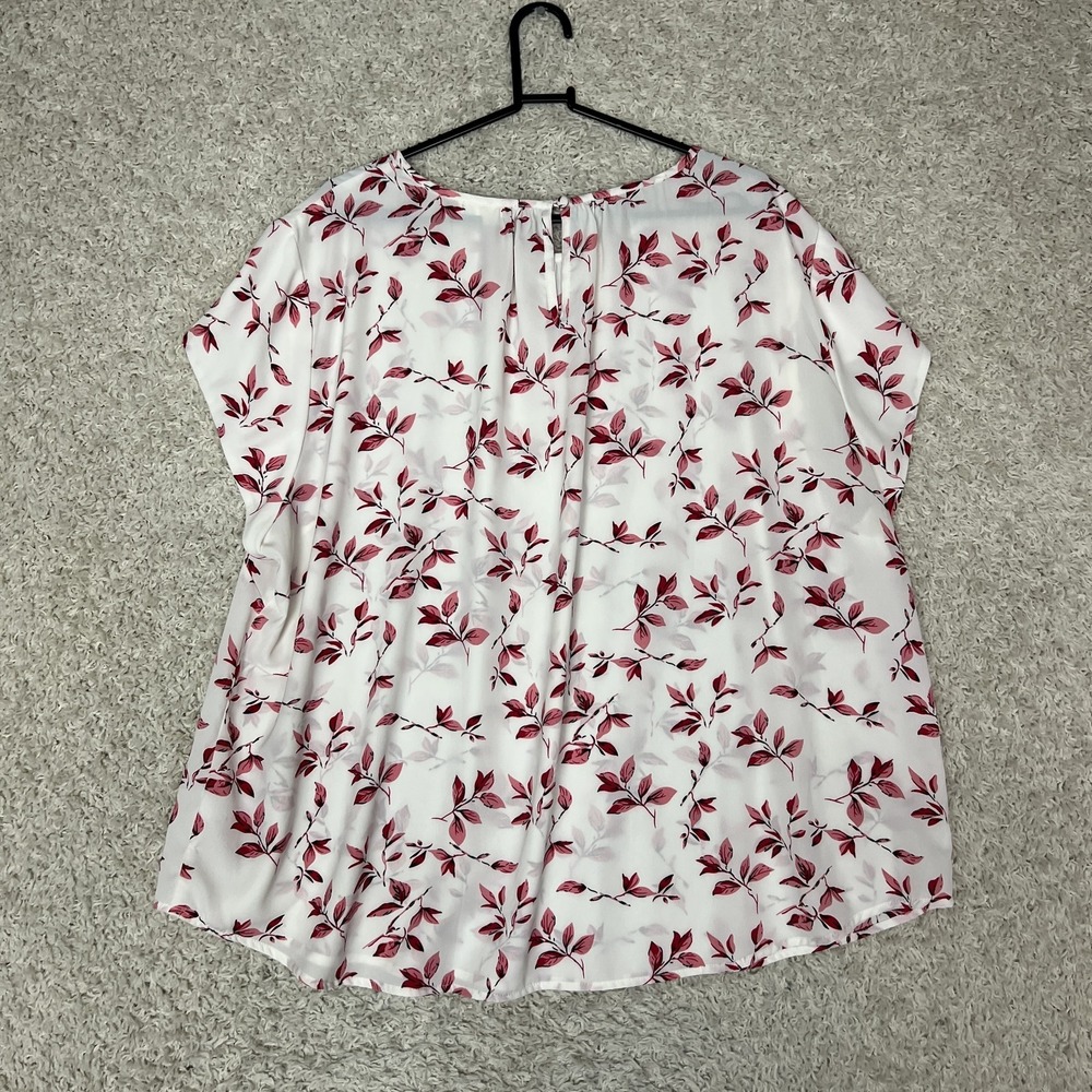 Monday Fun Blouse Womens 3X White Pink Red Floral Short Sleeve Flowy Summer - Picture 6 of 8